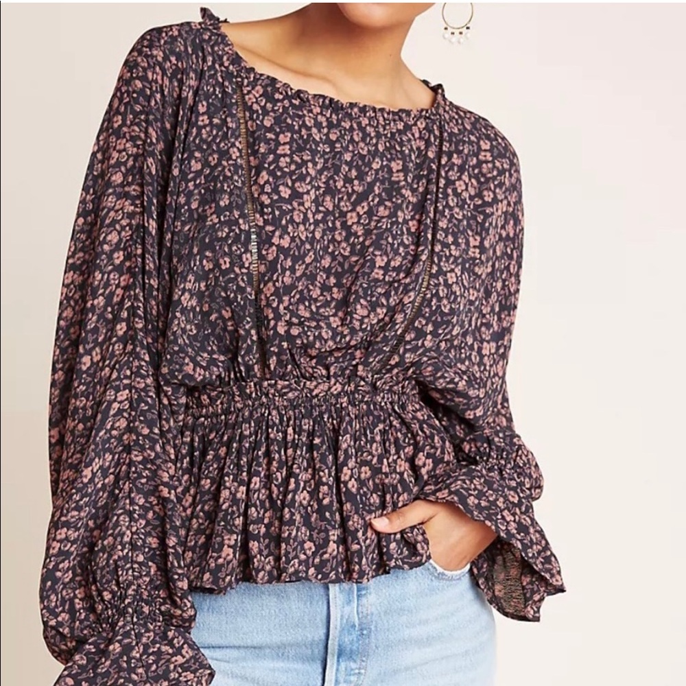 ANTHROPOLOGIE Nichola Peplum Floral Print Blouse